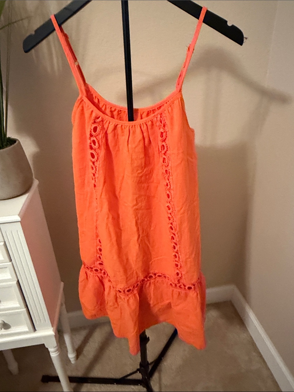 Women's Orange Eyelet-Trim Spaghetti Strap Tank
